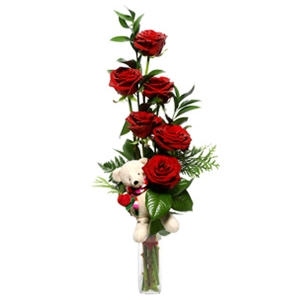 Flowers - Stephanie (Roses, Vase & Teddy)